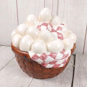 Vintage 1995 Block Country Farm Ceramic Egg Basket COOKIE JAR Lid Container 9.5"